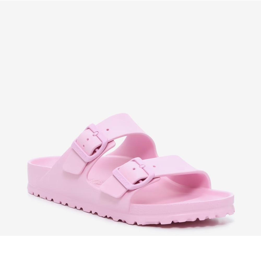 pink birkenstock arizona essentials slide sandal